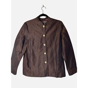 Banana Republic Jacket Women’s Brown Metallic Linen Blend Jacket Made In Italy 4
